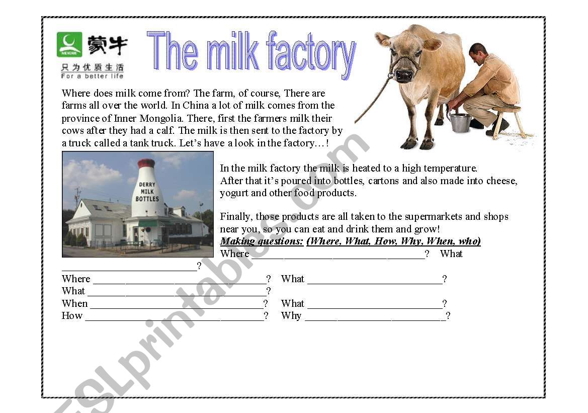 Milk factory reading worksheet