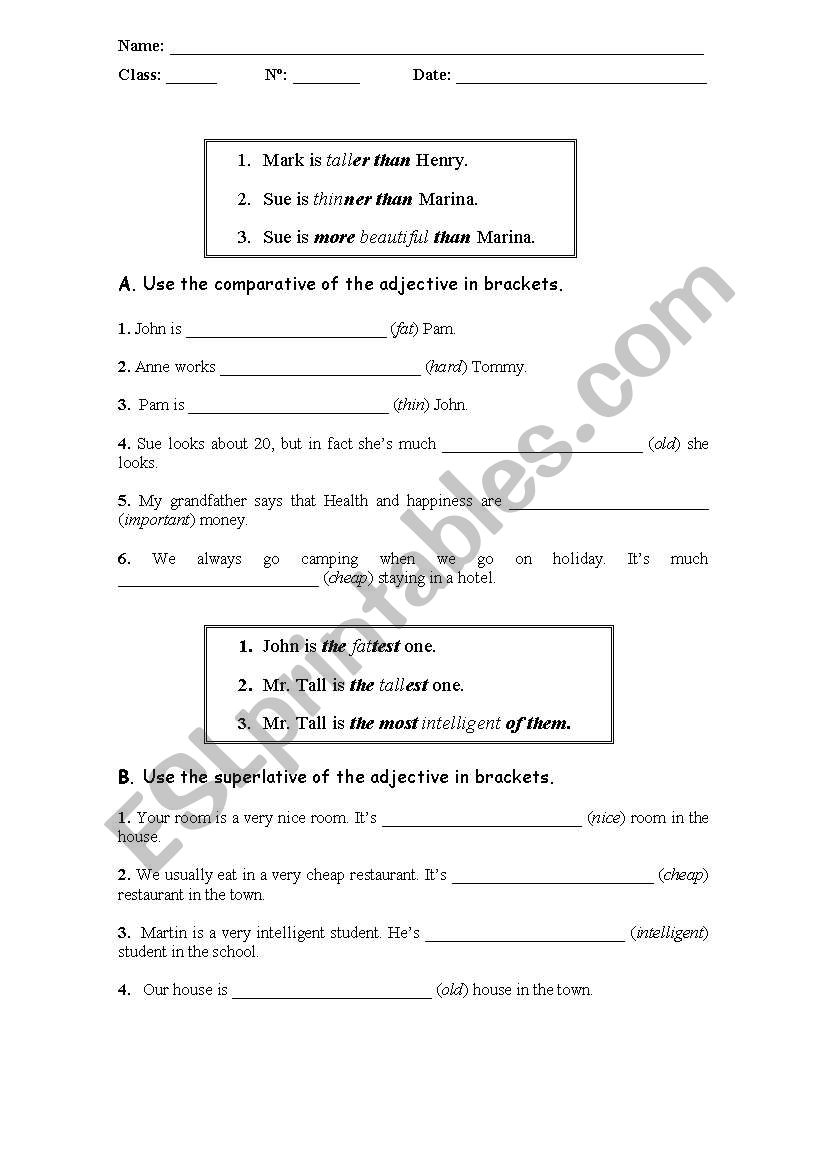 Adjective degrees worksheet