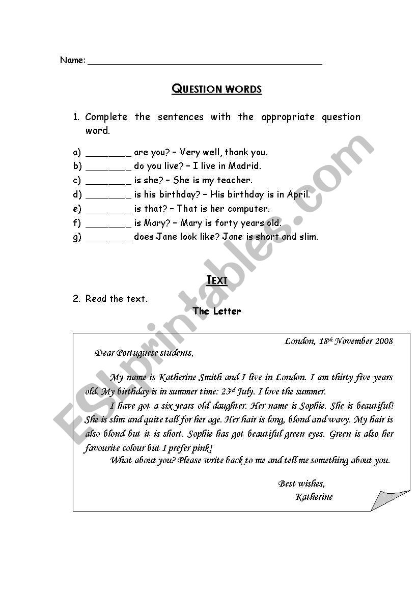 question words and text comprehension