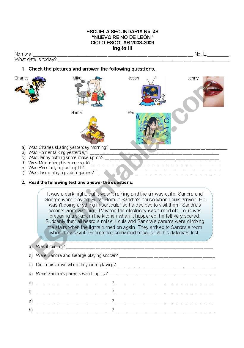 Basic printable for Secondary School. Using past tense and ing form