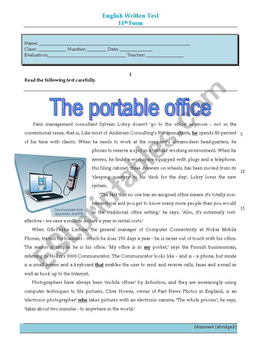 test - the portable office worksheet