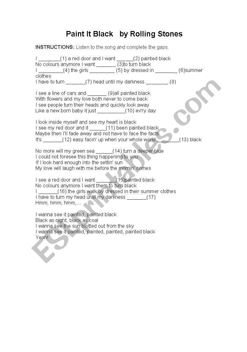song worksheet