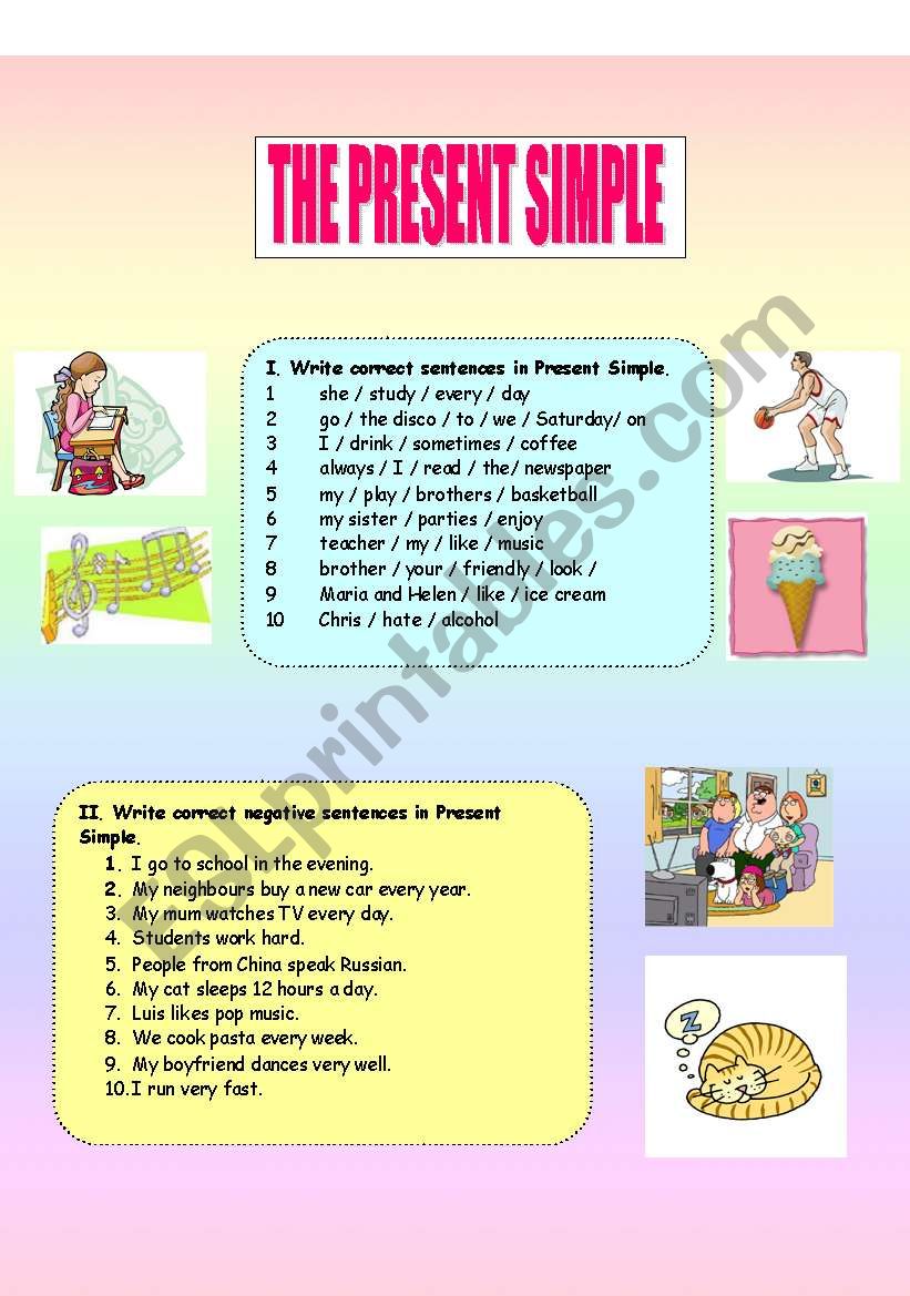 The Present Tense Simple worksheet