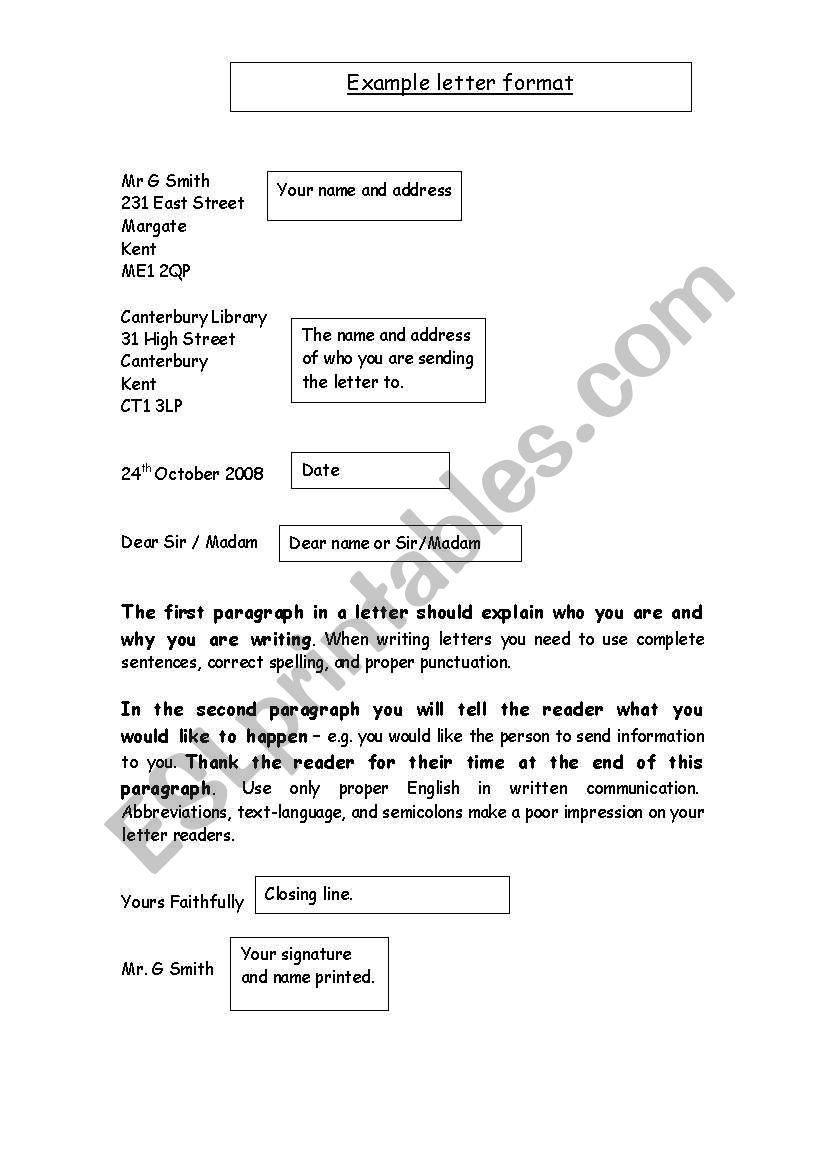 Letter Writing Template worksheet