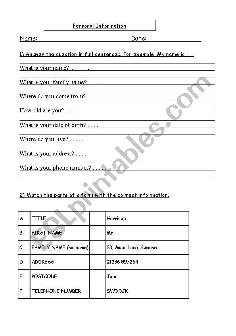 How to fill out a form - 1 worksheet