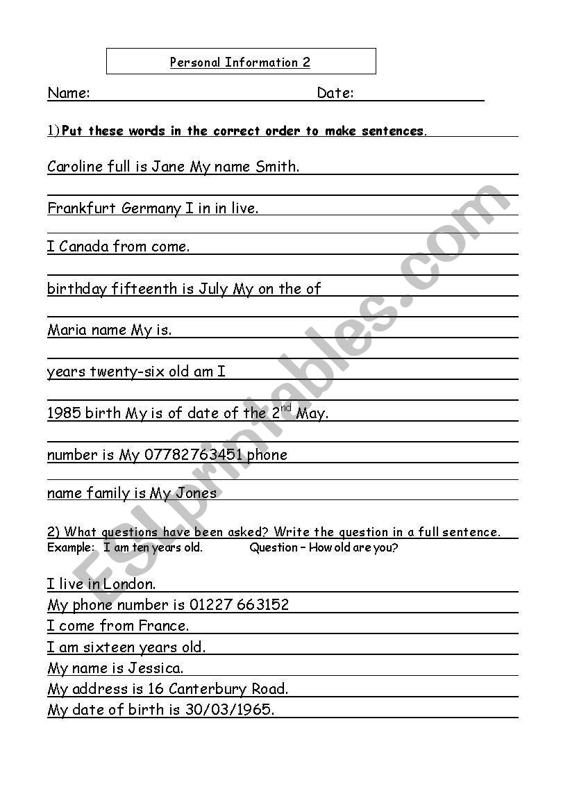 How to fill out a form - 2 worksheet