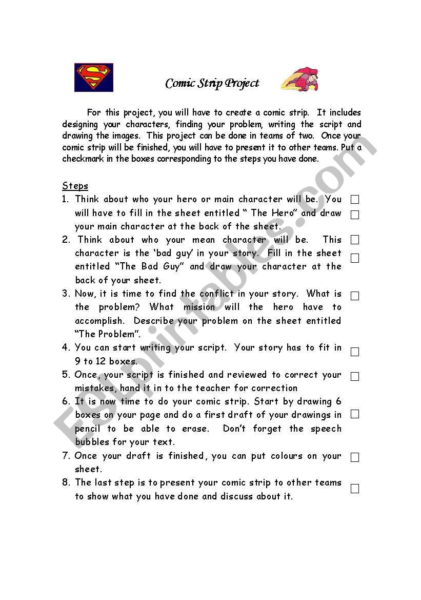 Comic Strip Project worksheet