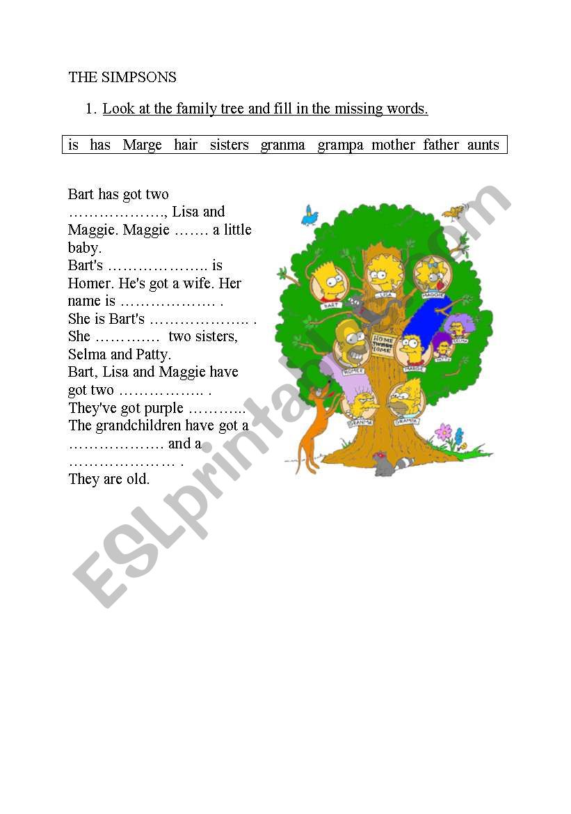 family tree gap fill worksheet