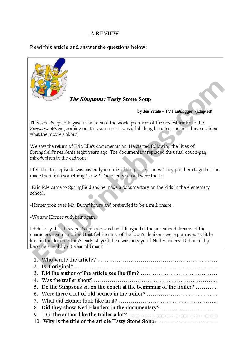 READING COMPREHENSION worksheet