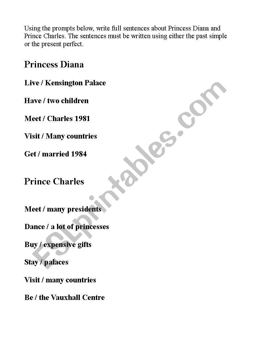 Present Perfect vs Past Simple. Charles and Diana