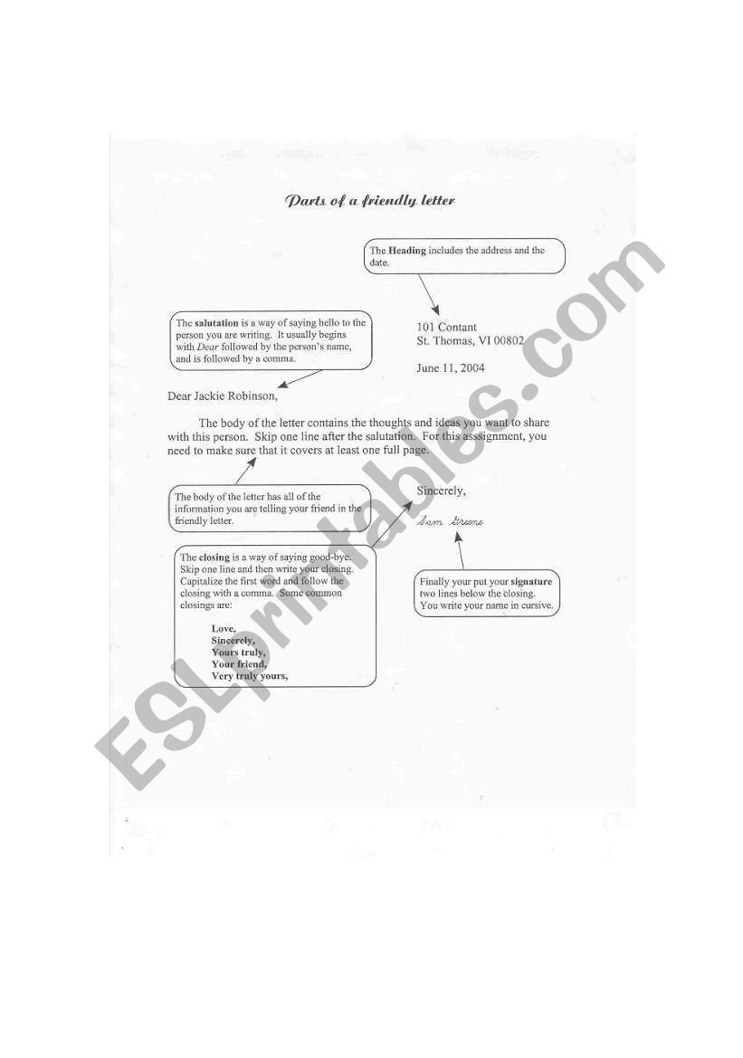 Personal Letter Format worksheet