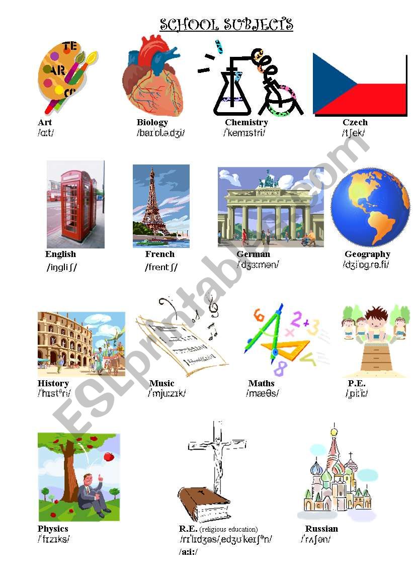 SCHOOL SUBJECTS - PICTURE DICTIONARY
