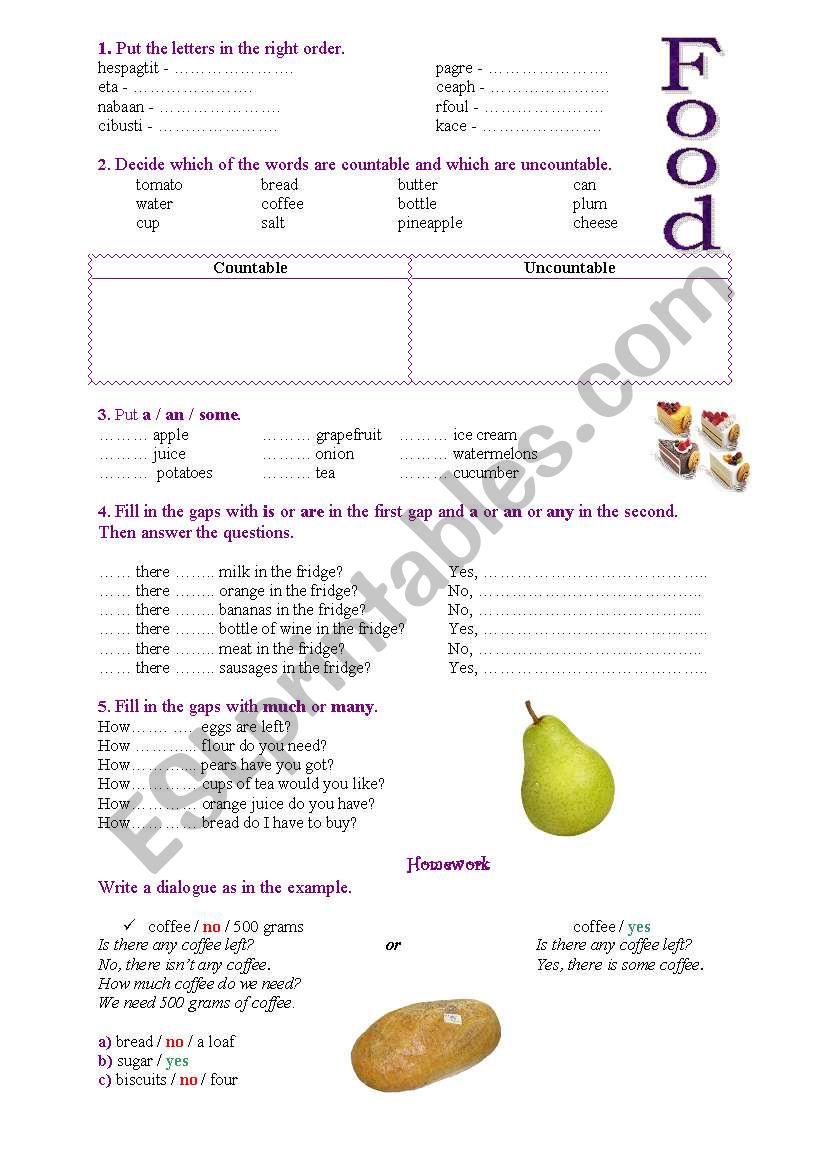 Countable and Uncountable Nouns - Food