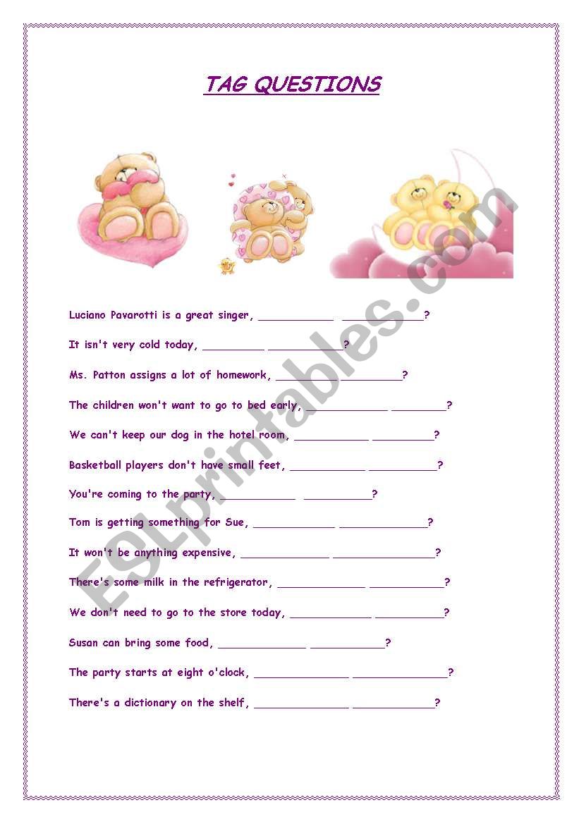 TAG QUESTIONS EXERCISES worksheet