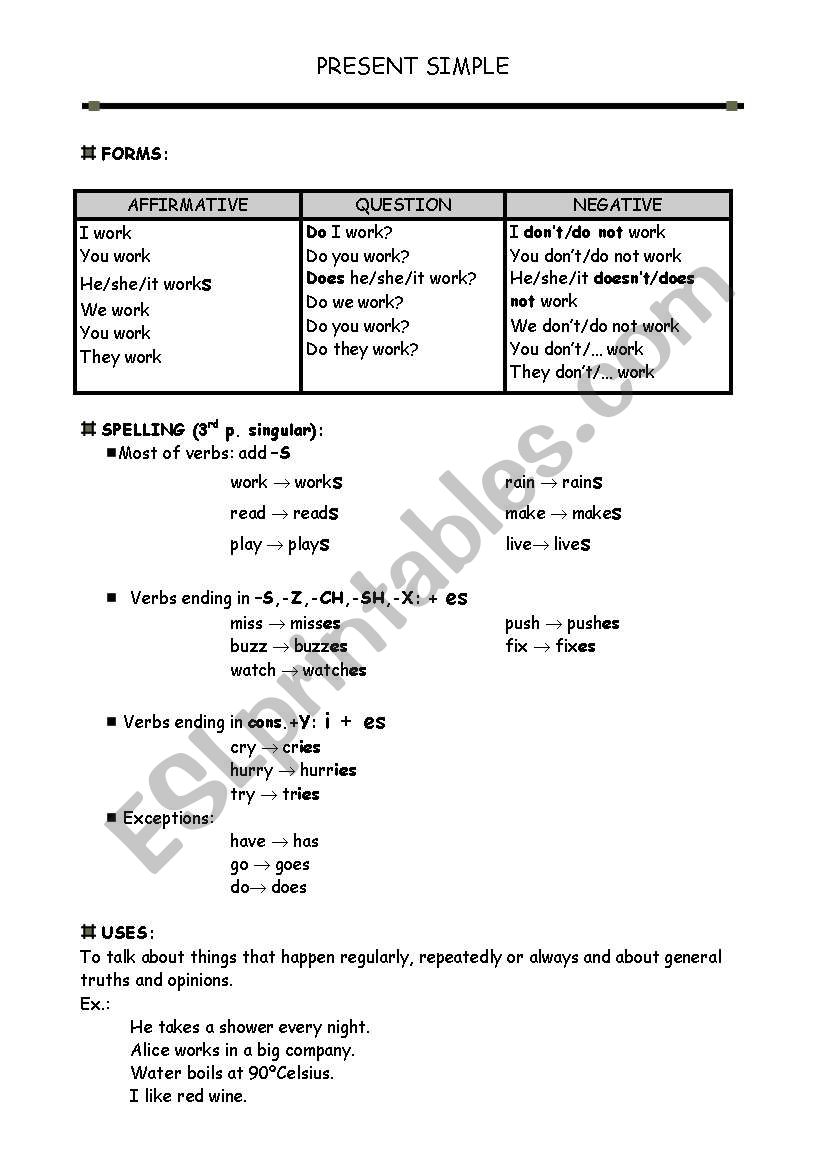 PRESENT SIMPLE worksheet