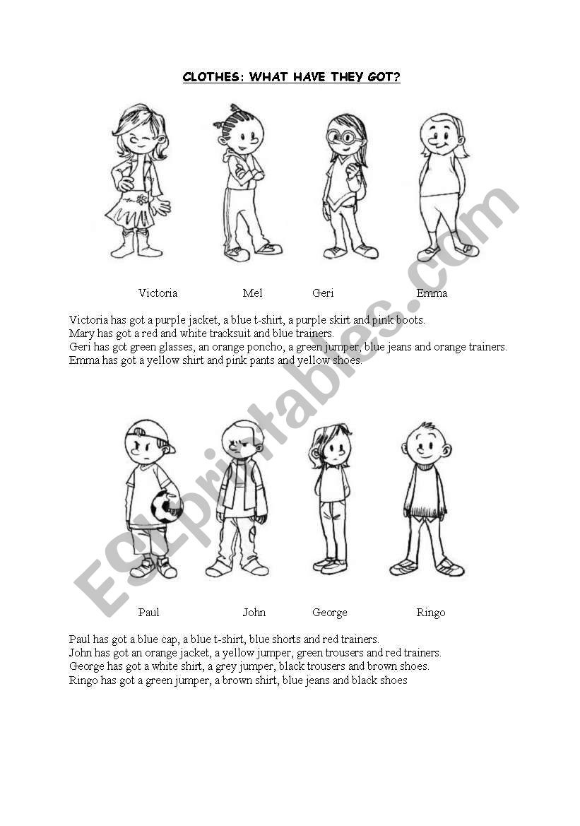 What clothes have they got? worksheet