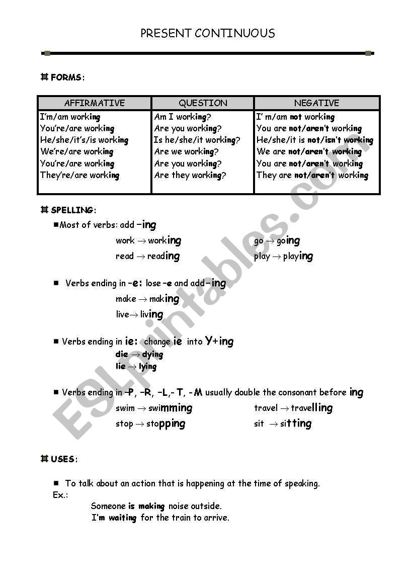 PRESENT CONTINUOUS worksheet