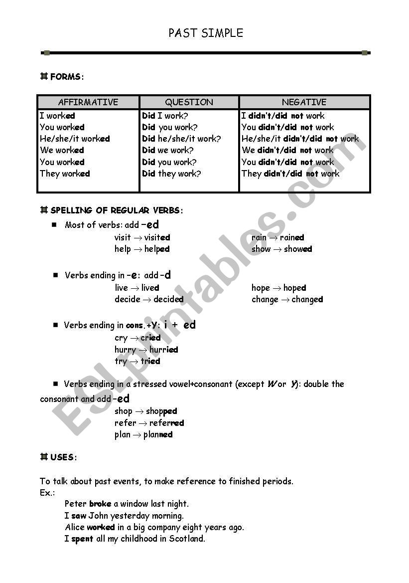 PAST SIMPLE worksheet