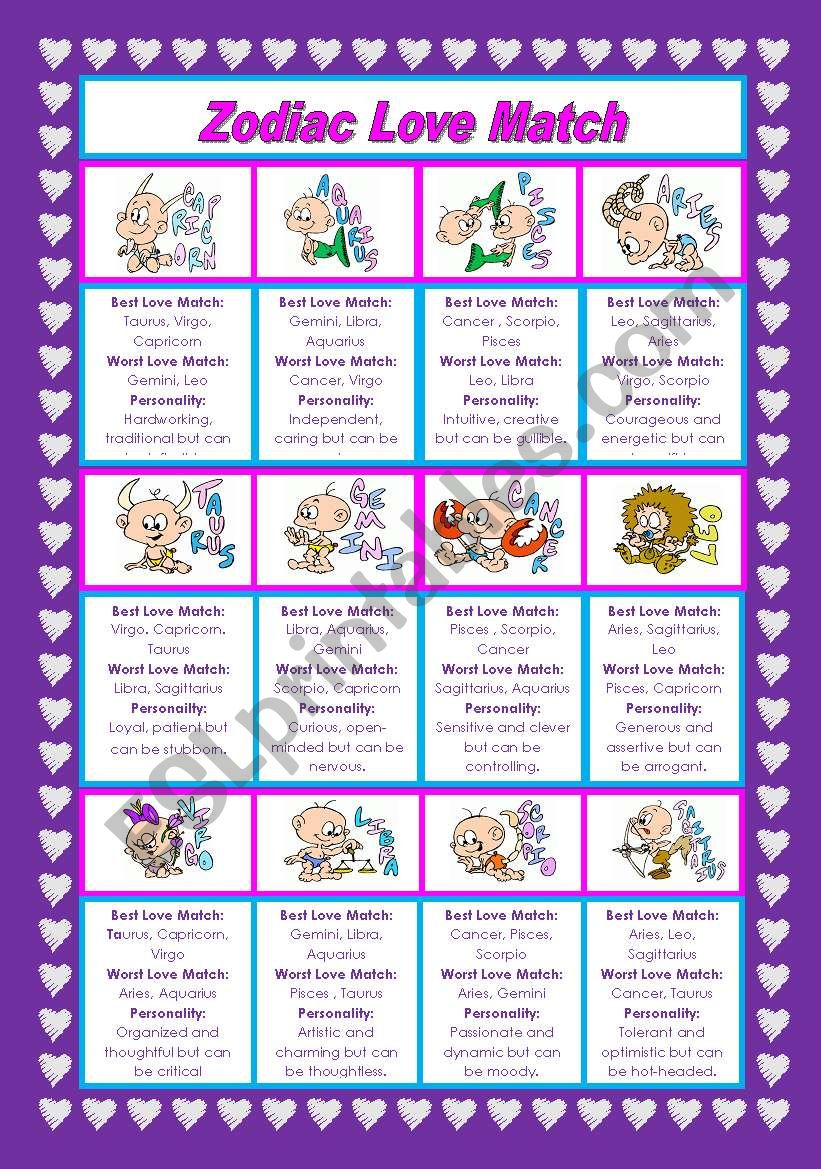 Zodiac Love Match  worksheet