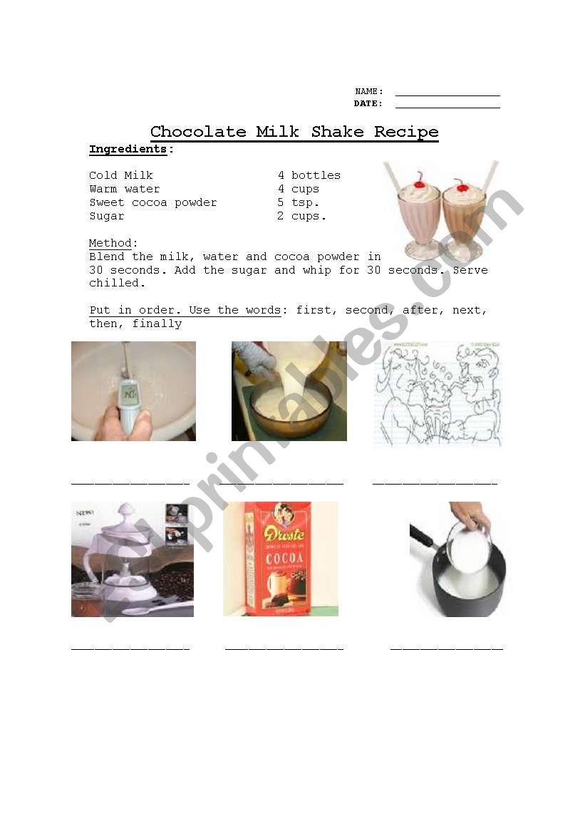 Recipe sequencing worksheet worksheet