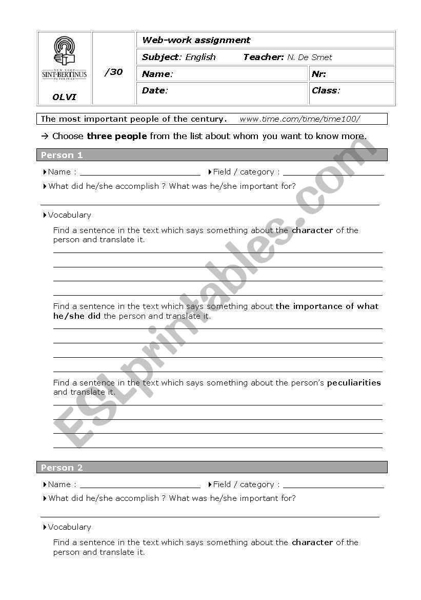 famous people worksheet