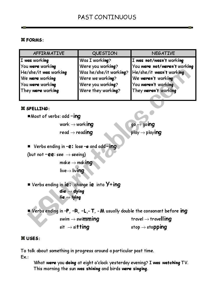 PAST CONTINUOUS worksheet