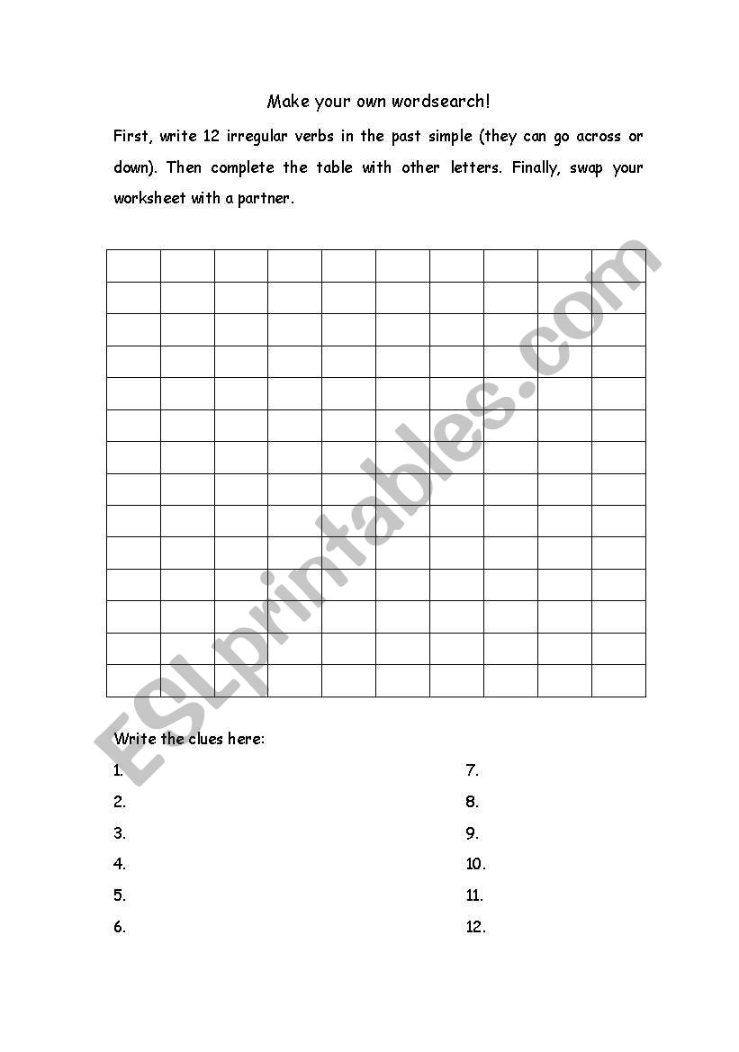 Create your own wordsearch worksheet