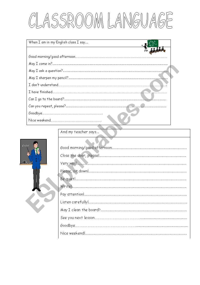 Classroom language worksheet