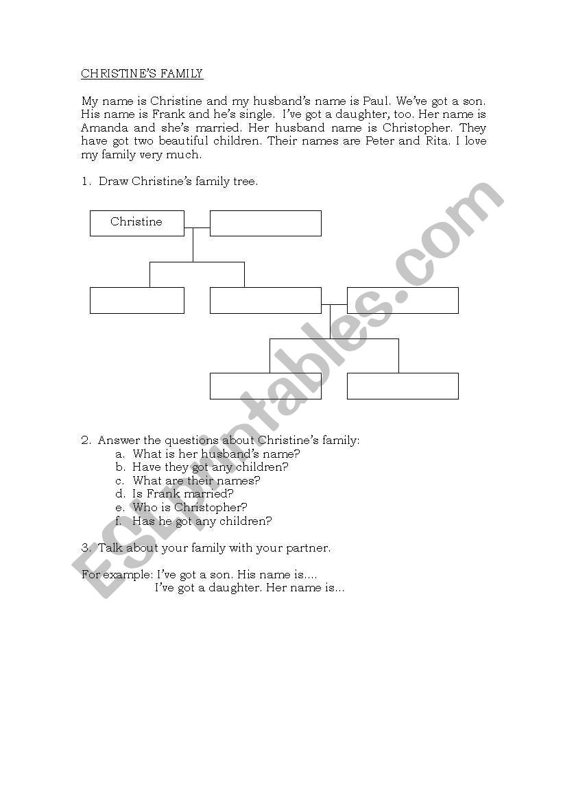 Christines Family worksheet