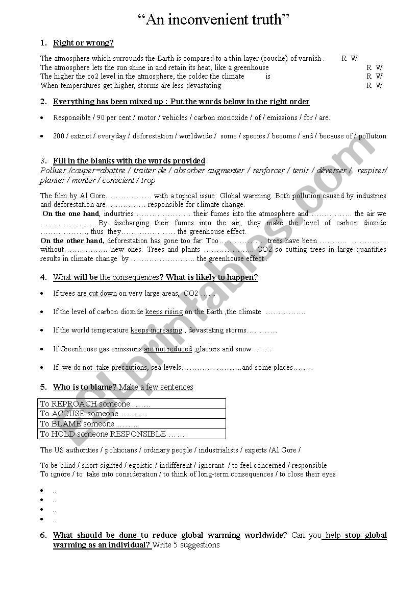 An inconvenient truth worksheet