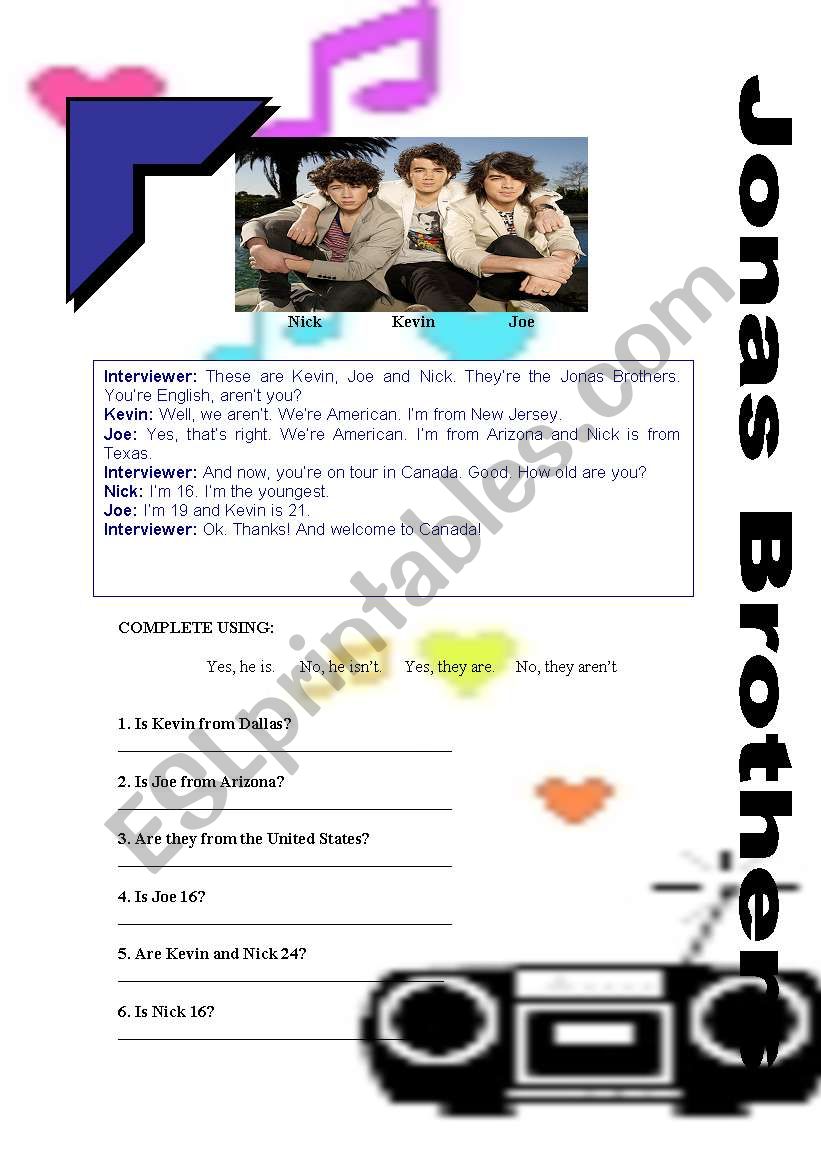 Jonas Brothers worksheet