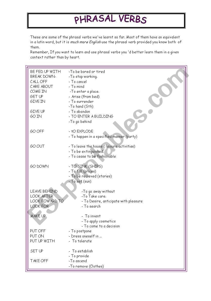 Testing PHRASAL VERBS worksheet