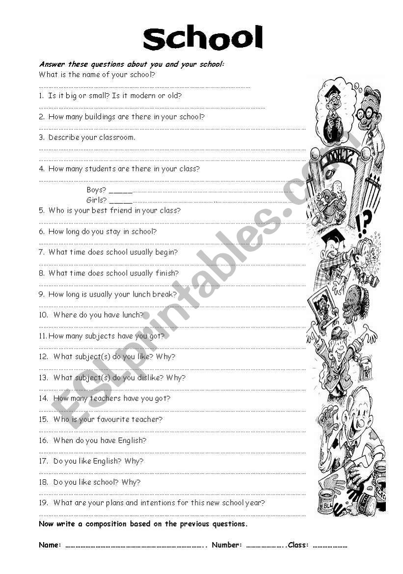 School Questions worksheet