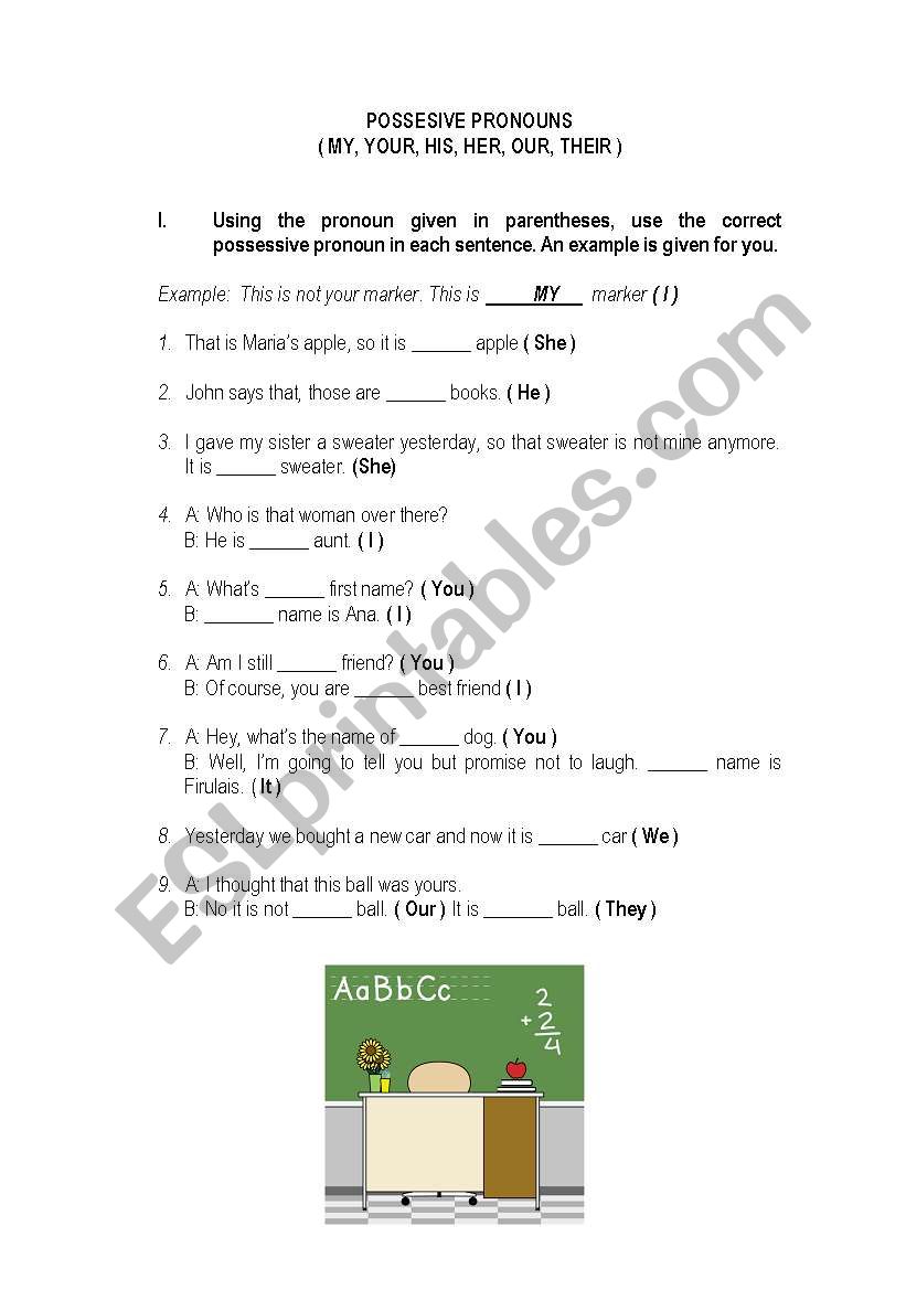 Possesive pronouns worksheet