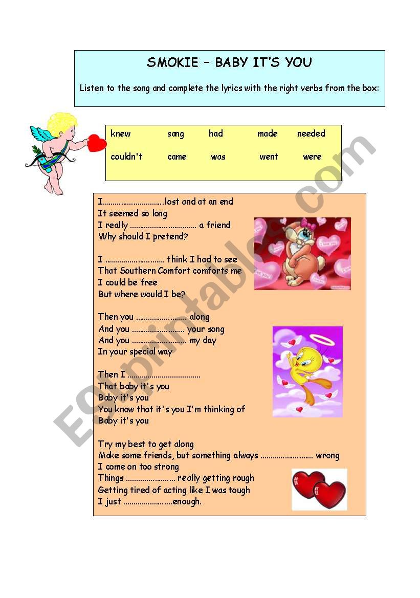 Smokie - Baby its you worksheet