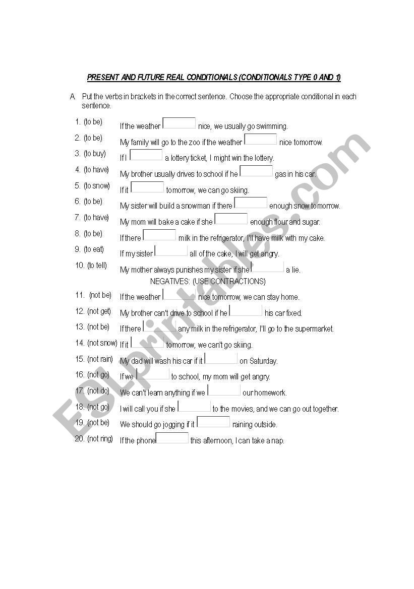 Real conditionals worksheet
