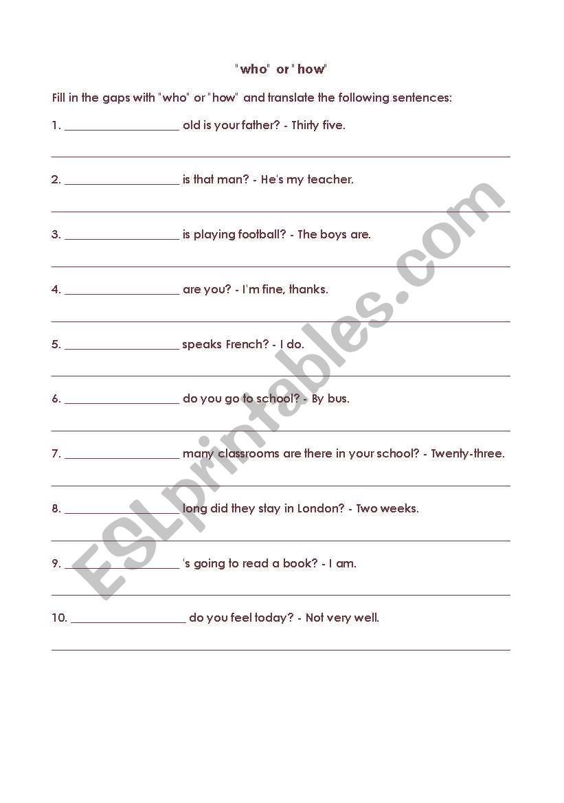 wh worksheet