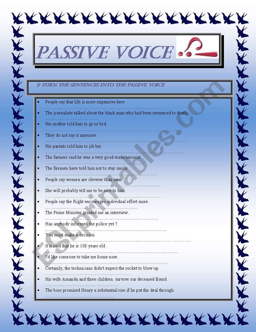 Passive voice (2 pages) worksheet