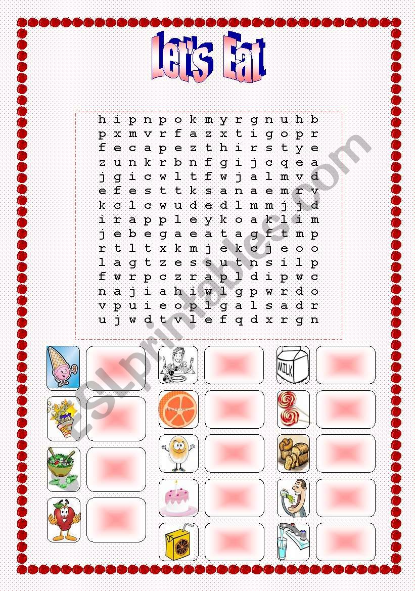 lets eat- word search worksheet