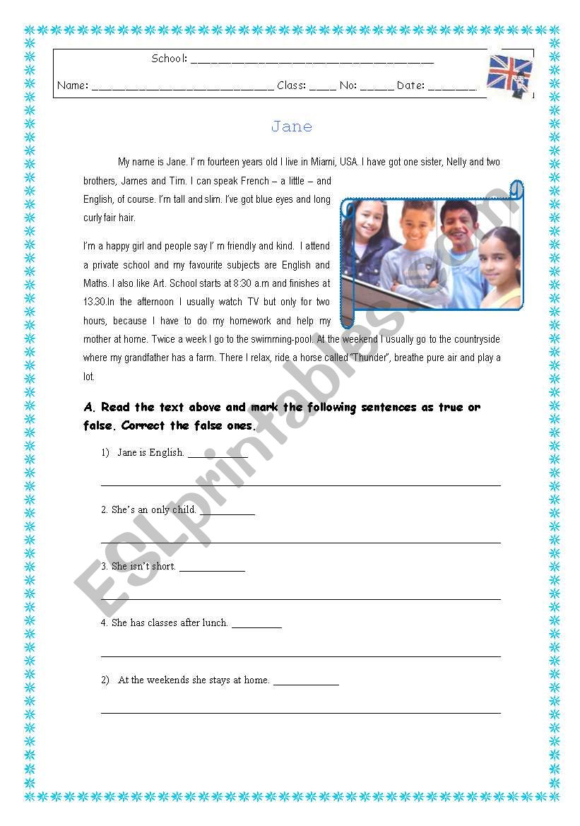 Jane worksheet