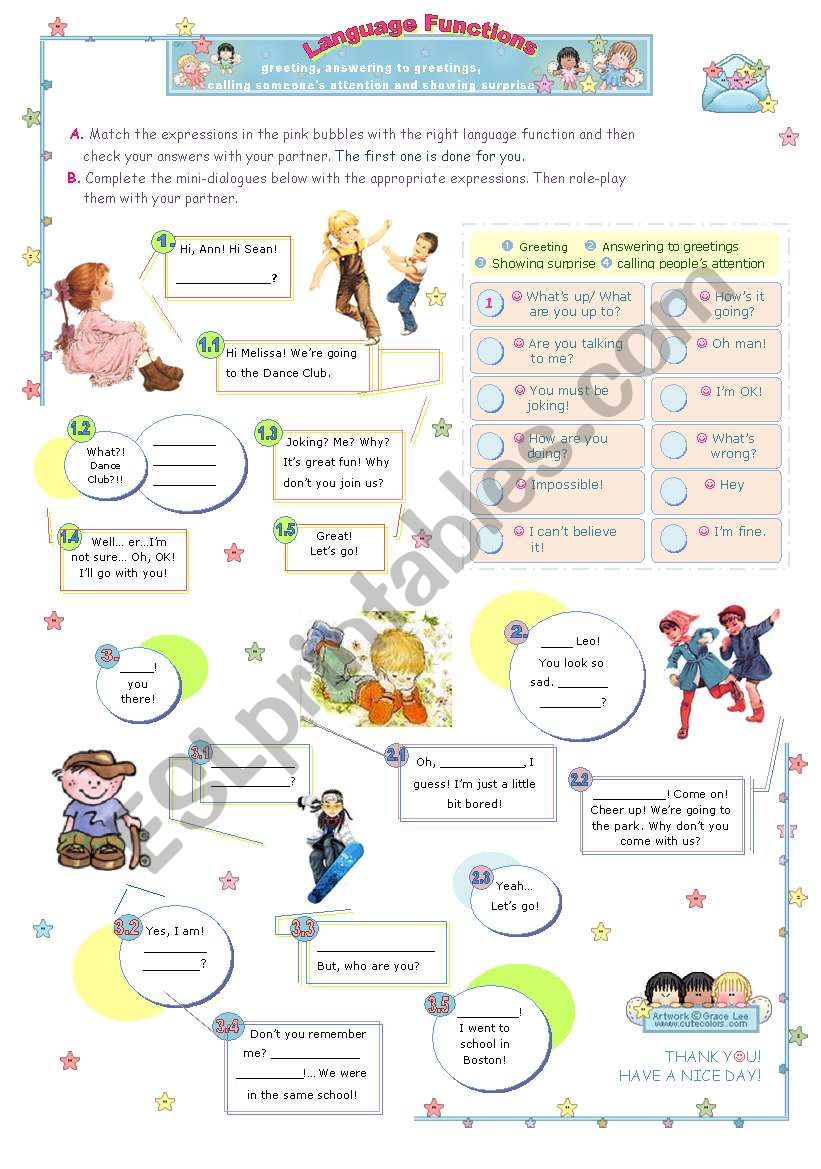 Mini - Dialogues Series (1)  - Language Functions: greeting, answering, showing surprise and calling attention