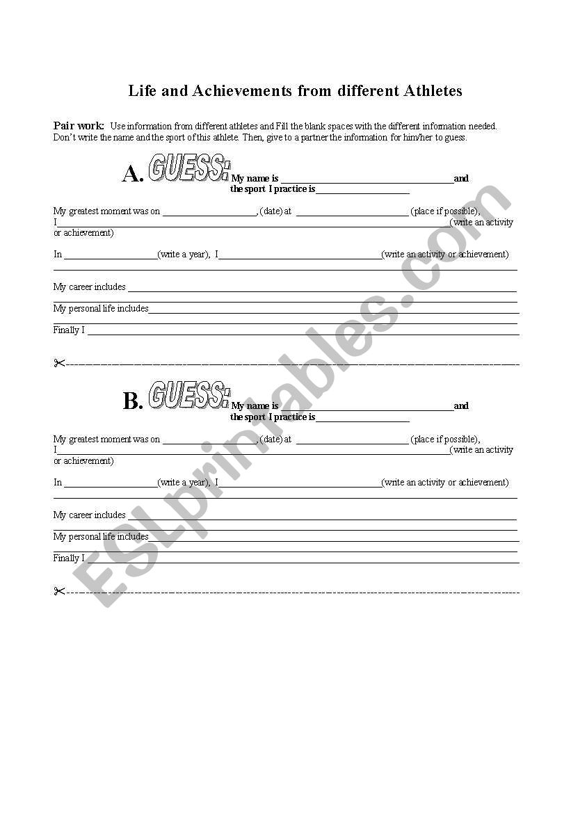 Sport Biographies worksheet