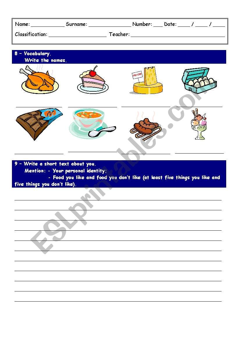 Food labeling and writing exercise