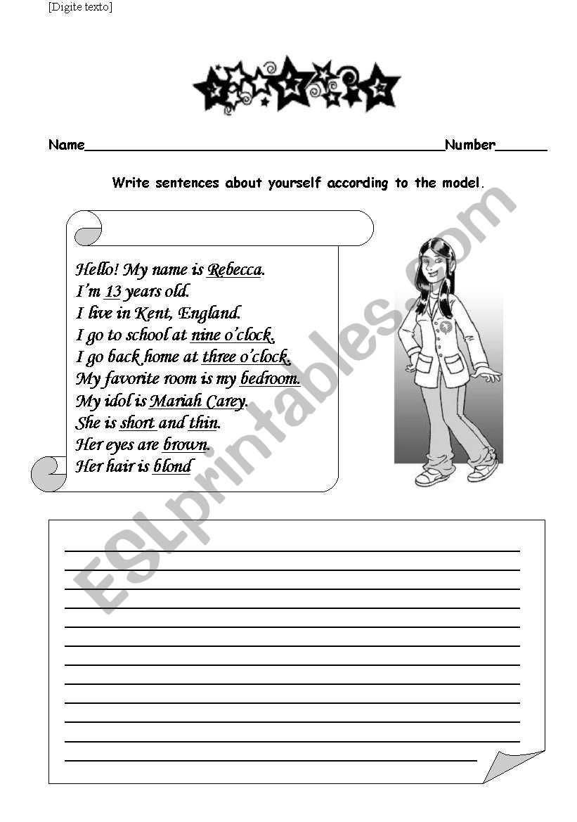 Write about yourself worksheet