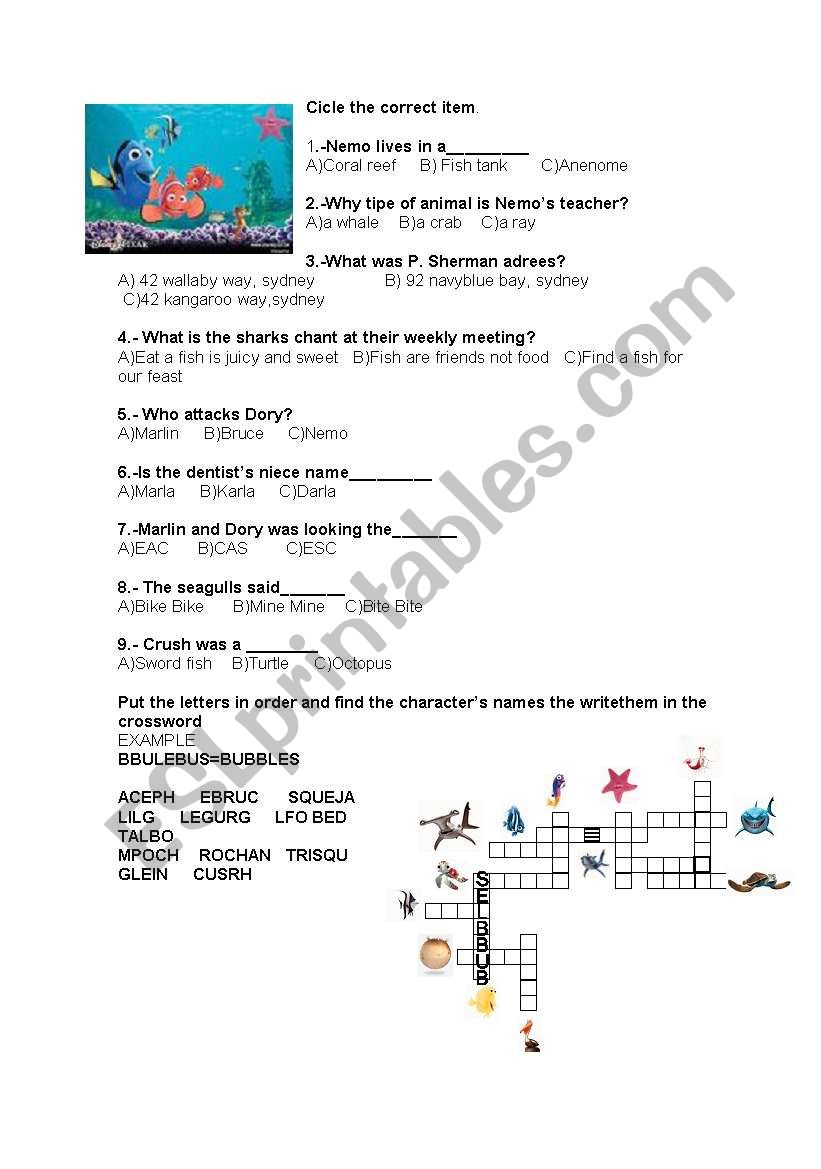 FINDING NEMO worksheet