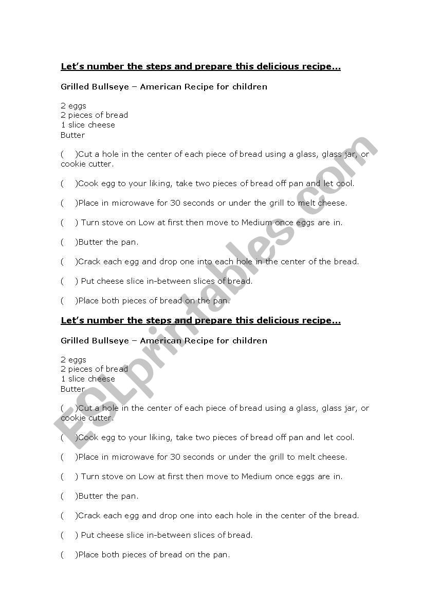 Recipe - number the steps worksheet