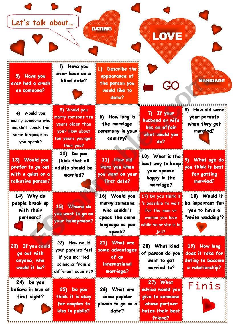 BOARD GAME - LetÂ´s talk about dating, love and marriage. 