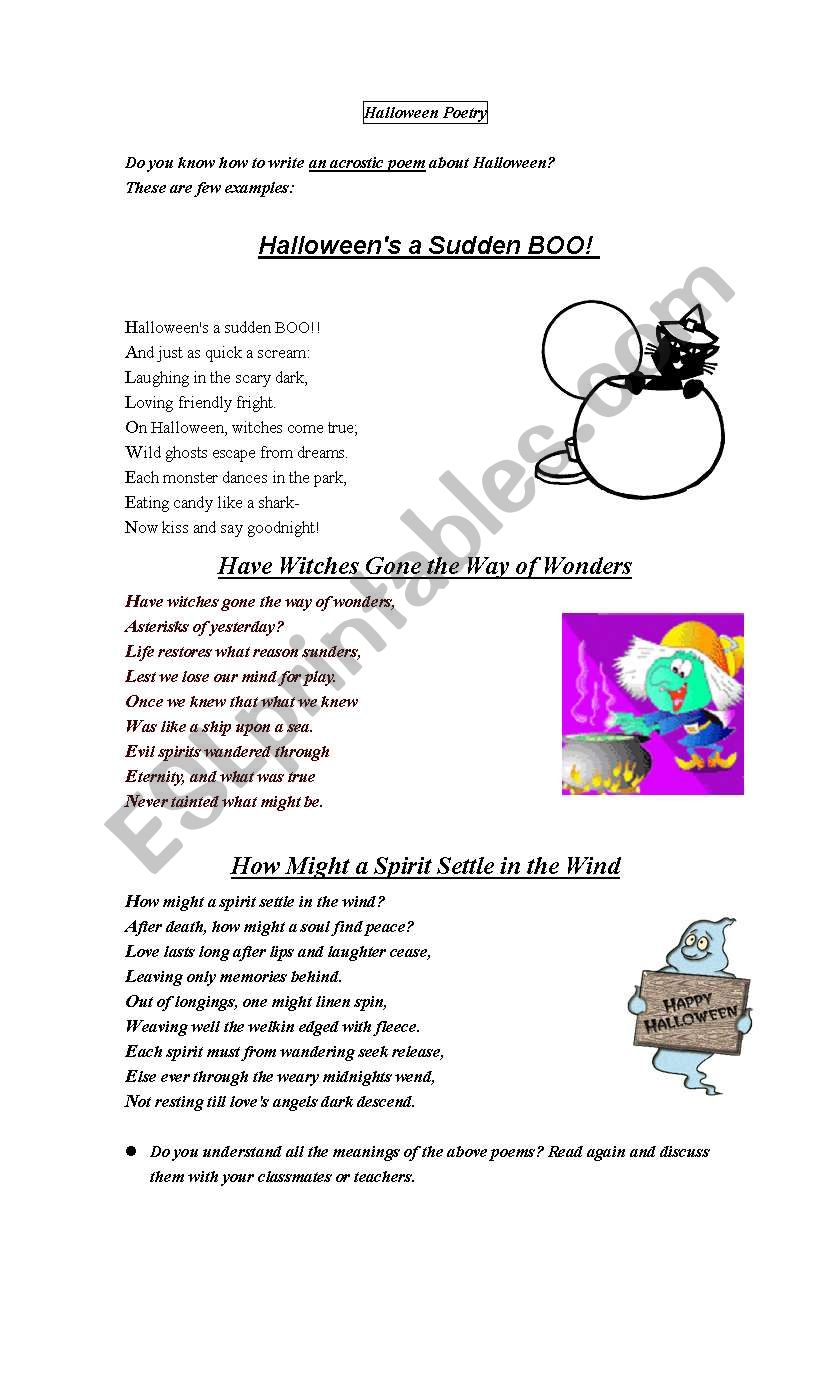 Halloween poetry worksheet