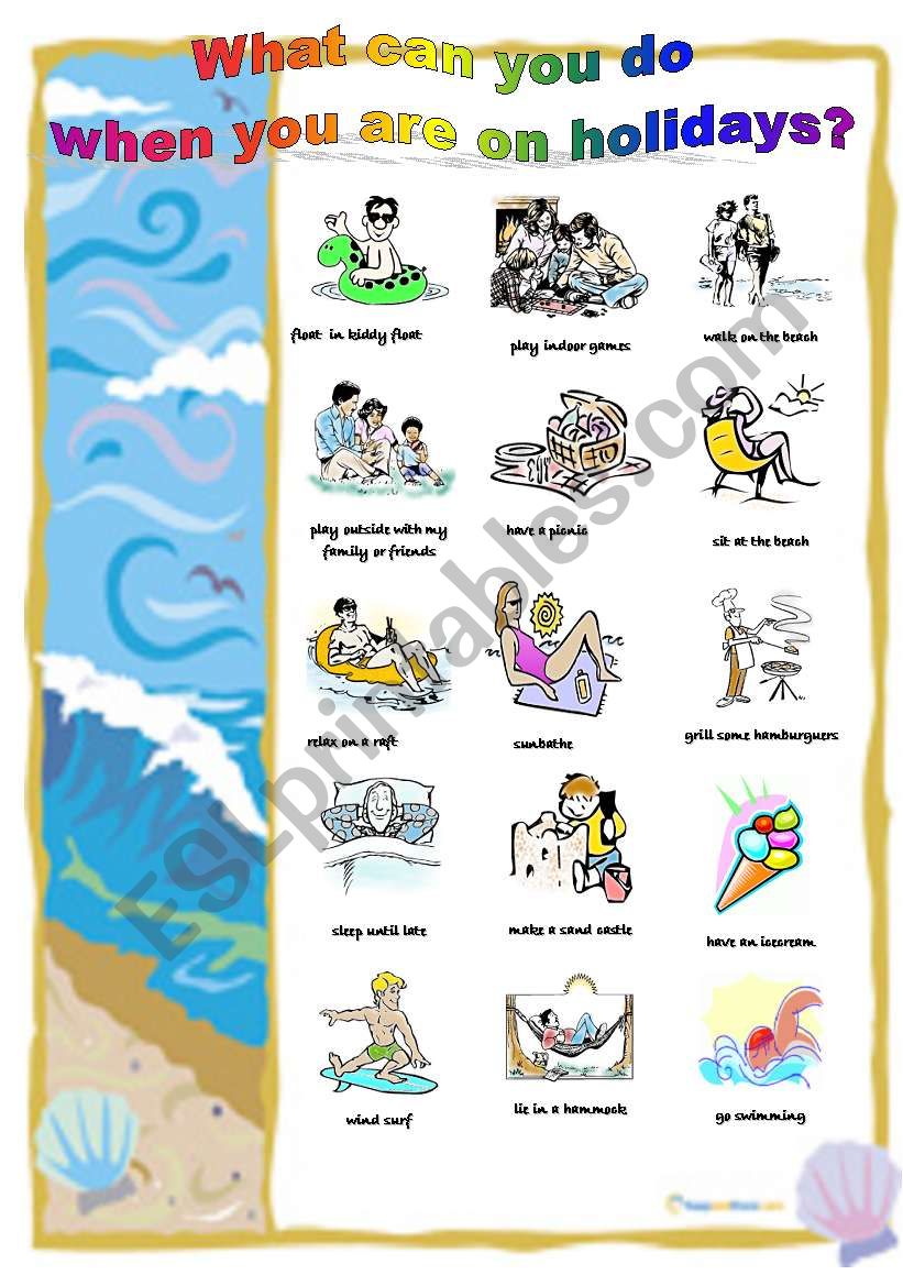 On holidays:activities worksheet