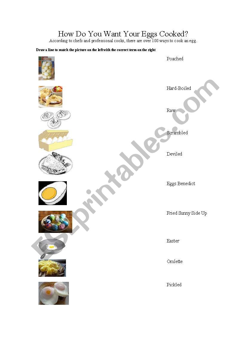 How Do You Like Your Eggs Cooked?  Matchng Exercise and Fun Egg Quiz